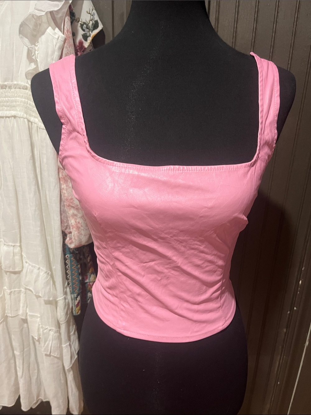 SHEIN Pink Square Neck Tank Crop Top
